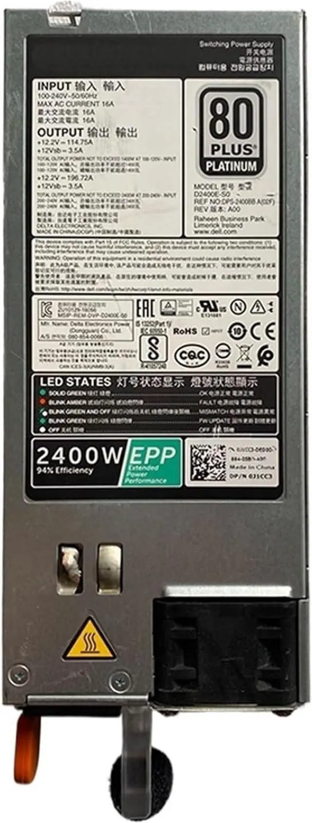 Main image of 0J1CC3 0KKP69 for R740 R740XD R940 C6400 C4140 2400W EPP Power Supply D2400E-S0 D2400E-S2 DPS-2400BB A