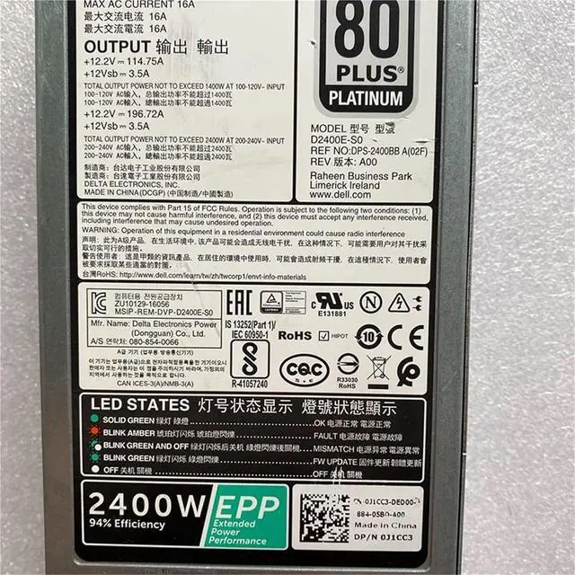 Alt view image 3 of 6 - 0J1CC3 0KKP69 for R740 R740XD R940 C6400 C4140 2400W EPP Power Supply D2400E-S0 D2400E-S2 DPS-2400BB A