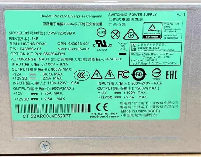 Alt view image 2 of 6 - for DL580 G8 Gen8 1200W Server Power Supply HSTNS-PL30 643933-001 660185-001 643956-201 656364-B21