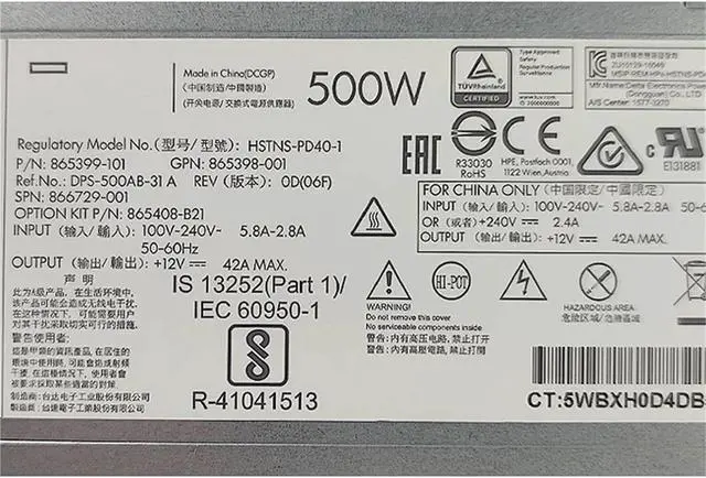 Alt view image 5 of 6 - 500W for DL380 G10 Gen10 500W Server Power Supply HSTNS-PL40-1 865398-001 866729-001 865399-201 865408-B21
