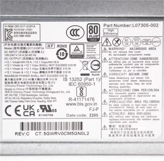 Alt view image 3 of 4 - D17-310P1A L07305-002 for 480 G7 880 G9 Z2 SFF MT 310W Power Supply