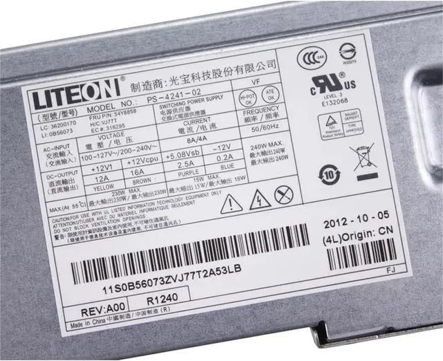 Alt view image 3 of 6 - for M73 M83 M93 PS-4241-01 PS-4241-02 240W Power Supply 54Y8901 54Y8874 54Y8858 54Y8897 14PIN+4PIN