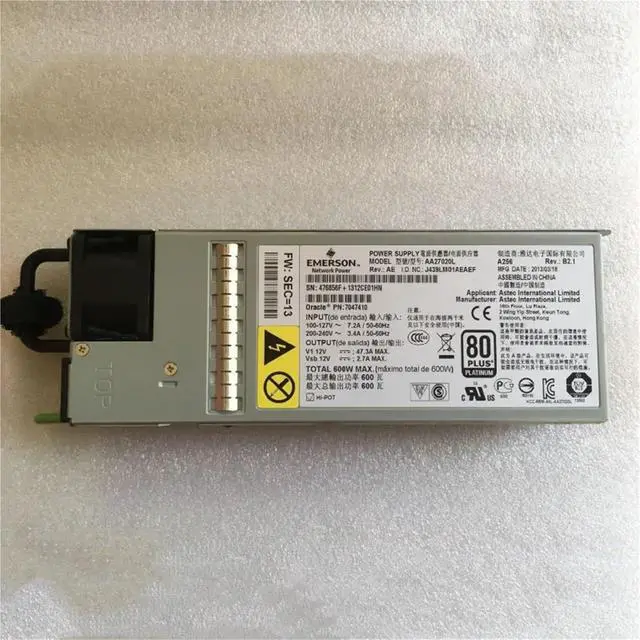 Alt view image 4 of 5 - AA27020L 7047410 7079395 7060951 600W Server Power Supply for Sun X3-2 Sun Fire X4170M3 Server