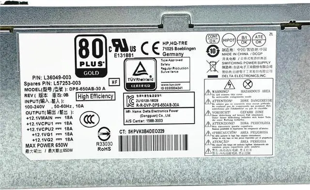 Alt view image 3 of 4 - for Z2 G4 Workstation Power Supply L36049-003 L57253-003 DPS-650AB-30A 650W PSU