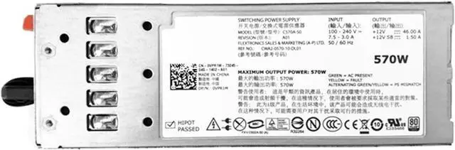 Alt view image 4 of 6 - 570W for R710 T610 Server Power Supply A570P-01 C570A-S0 A570P-00 0T327N 0VPR1M T327N VPR1M