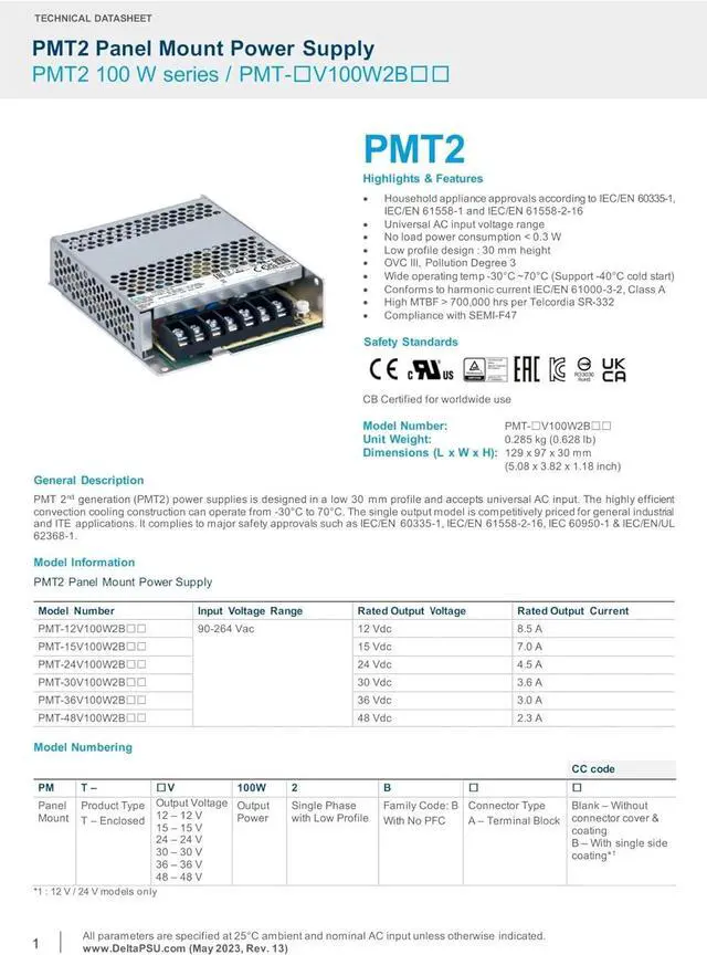 Alt view image 3 of 6 - 1Pcs Switching Power Supply PMT-24V100W2BA