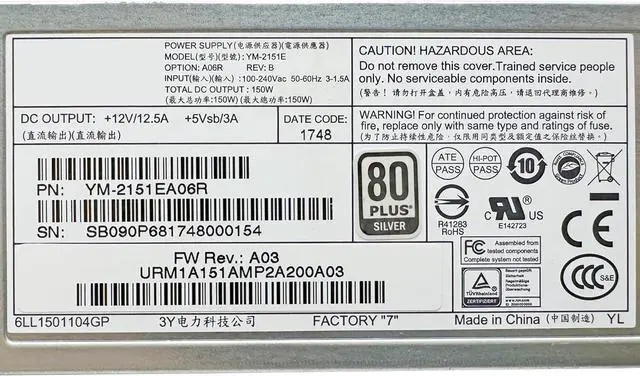 Alt view image 3 of 6 - for Power Technology YM-2151E Power Supply 150W PN:YM-2151EA06R for Switch Server