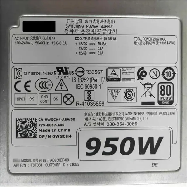 Alt view image 5 of 6 - 1pc 950W PSU for T5820 T7820 T5920 Switching Power Supply WGCH4 0WGCH4 AC950EF-00 CXV28 0CXV28 H950EF-00