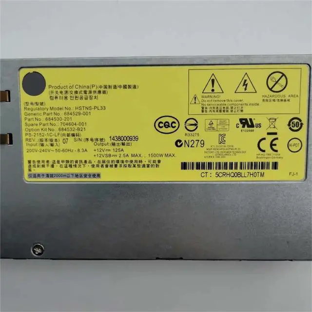 Alt view image 6 of 6 - 1pc 1500W Platinum PSU Server Power Supply for DL580 DL560 G9 Servers 684529-001 704604-001 684532-B21 HSTNS-PL33