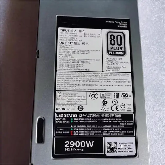Alt view image 5 of 6 - 1pc 2900W Power Supply PSU for C9000 C9010 Networking D3000E-S0 DPS-3000FB A 5PDWG 05PDWG