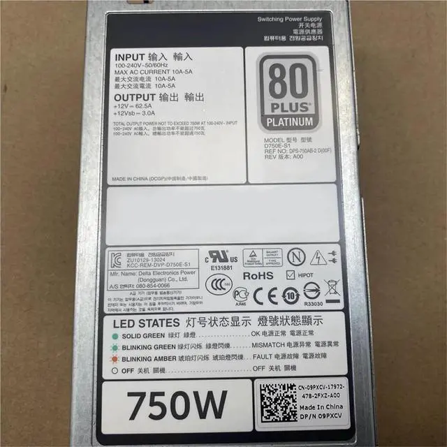 Alt view image 2 of 5 - 1pc Server Power Supply for R720 R620 D750E-S1 F750E-S0 05NF18 06W2PW 750W