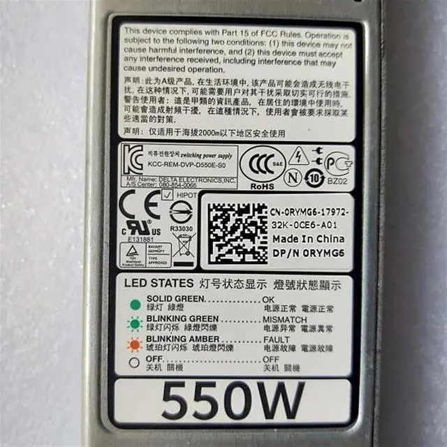 Alt view image 4 of 4 - D550E-S0 For R320 R420 550W Switching Power Supply L550E-S0 DPS-550MB A M95X4 RYMG6 0RYMG6