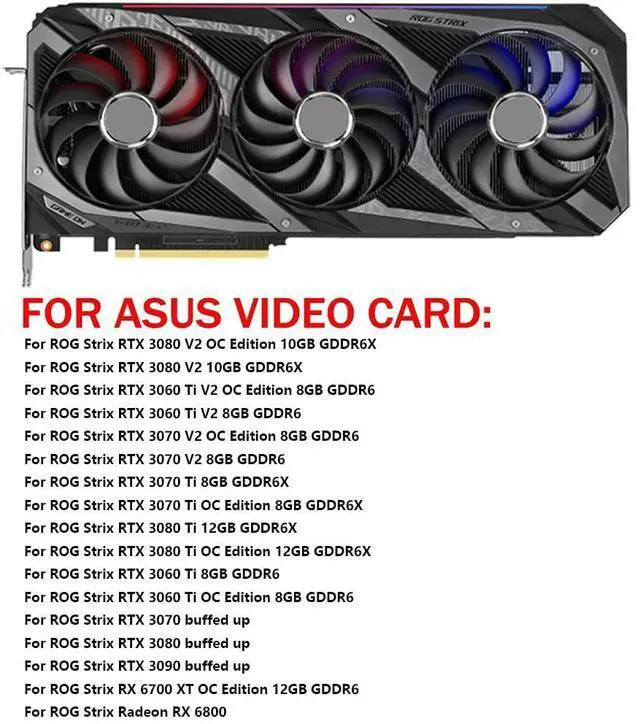 Alt view image 3 of 6 - 3PCS/ LOT Graphics Card Cooling Fan Replacement forASUS ROG Strix RTX 3060Ti 3070 3070Ti 3080 3080Ti 3090 Gaming RX 6700XT 6800 95mm CF1010U12S 12V 0.45A 7 Pin Video Card Cooler Fans GPU Fan (Fan-4)