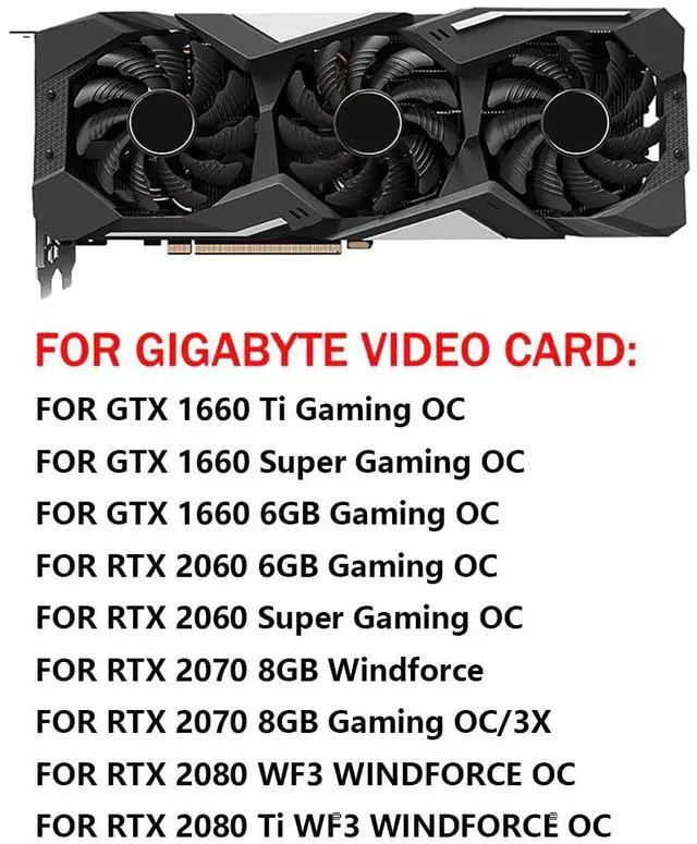Alt view image 3 of 6 - 75mm Graphics Card Cooling Fans Suitable forGigabyte GTX 1660 1660ti 1660S RTX 2060 2060S 2070 2080 2080Ti WINDFORCE/Gaming Series Desktop 75mm PLD08010S12HH 12V 0.35A 4Pin Video Card Cooler Fan