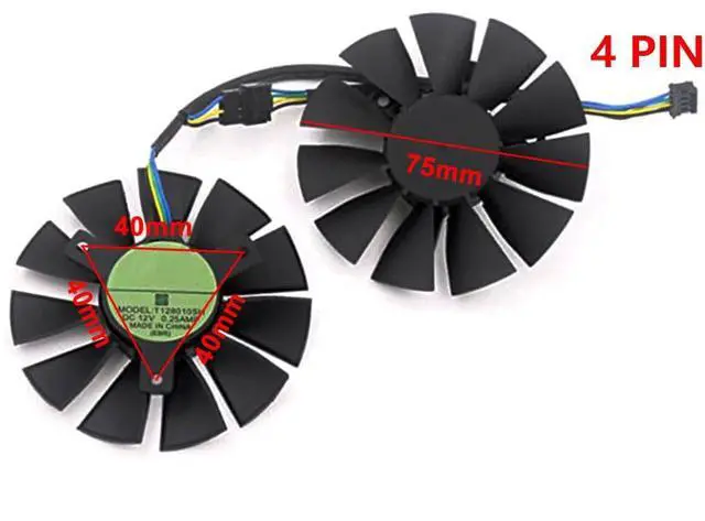 Alt view image 4 of 6 - 4Pin Graphics Card Cooling Fans Suitable forASUS Strix GTX 1060 960 950 750ti EX GTX 1050 1050Ti R9 370 Series Desktop T128010SH 75mm 12V 0.25A 4PIN Video Card Cooler Fans GPU Fan