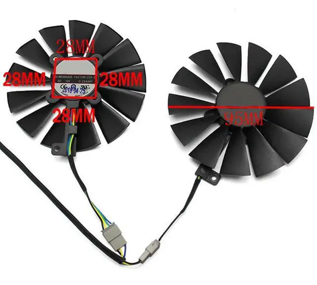 Alt view image 4 of 6 - Graphics Card Cooling Fans Suitable forASUS Dual RX 580 for ROG Strix RX 470 570 GTX 1050 1050Ti Gaming Series Desktop FDC10M12S9-C 95mm 12V 0.25A 4Pin Video Card Cooler Fans GPU Fan (2PCS)