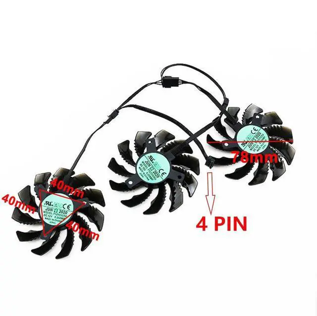 Alt view image 4 of 6 - 3pcs/ lot Graphics Card Cooling Fans Suitable forGigabyte forAORUS GTX 1060 1070 1080 G1 GTX 1070Ti 1080Ti Gaming forNVIDIA GTX 960 970 980Ti P104 Desktop T128010SU 78mm 12V 0.50A 4Pin GPU Fan (3PCS)