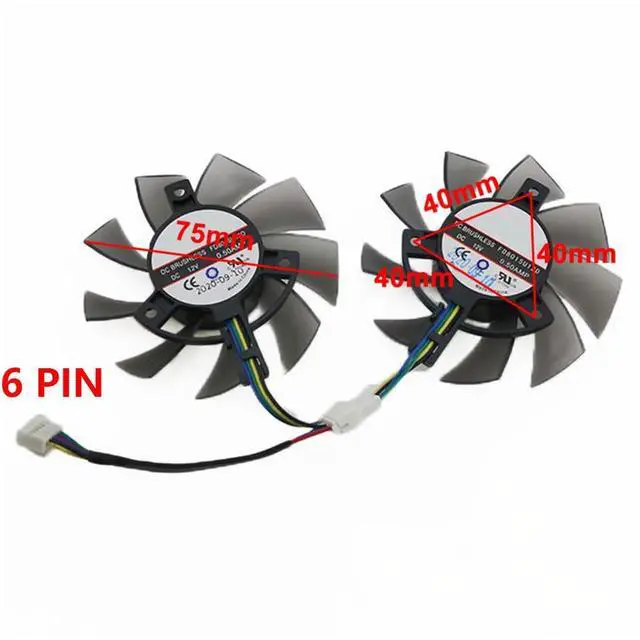 Alt view image 4 of 6 - Graphics Card Cooling Fans Suitable forASUS TUF GTX 1650 1650S 1660 1660S 1660Ti Gaming for TUF RTX 2060 Gaming Series Desktop FD8015U12D 75mm 12V 0.50A 6Pin Video Card Cooler Fans GPU Fan (Fan-A)
