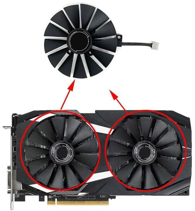 Alt view image 2 of 6 - Graphics Card Cooling Fans Suitable forASUS ROG Strix RX 470 570 Gaming ROG Strix GTX 1050 1050Ti Gaming Dual RX 580 Series Desktop PLD10010S12H 95mm 12V 0.25A 4Pin GPU Fan (Fan-A)