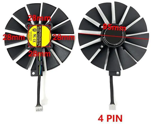 Alt view image 4 of 6 - Graphics Card Cooling Fans Suitable forASUS ROG Strix RX 470 570 Gaming ROG Strix GTX 1050 1050Ti Gaming Dual RX 580 Series Desktop PLD10010S12H 95mm 12V 0.25A 4Pin GPU Fan (Fan-A)