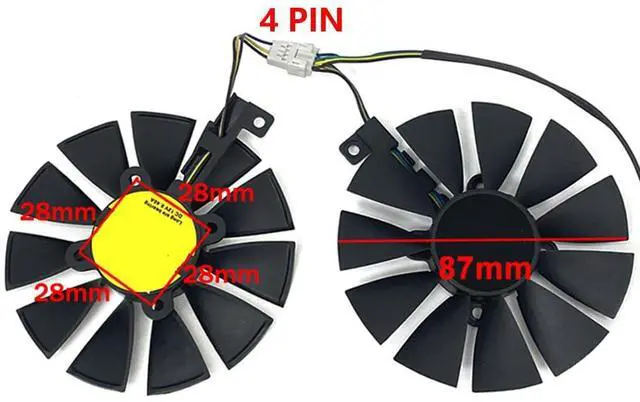 Alt view image 4 of 6 - Graphics Card Cooling Fans Suitable forASUS RX470 Mini Dual RX480 Expedition RX570 580 Expedition GTX1060 1070 Dual GTX1060 1070 Series Desktop FDC10U12S9-C 87mm 12V 0.45A 4Pin (Fan-A)