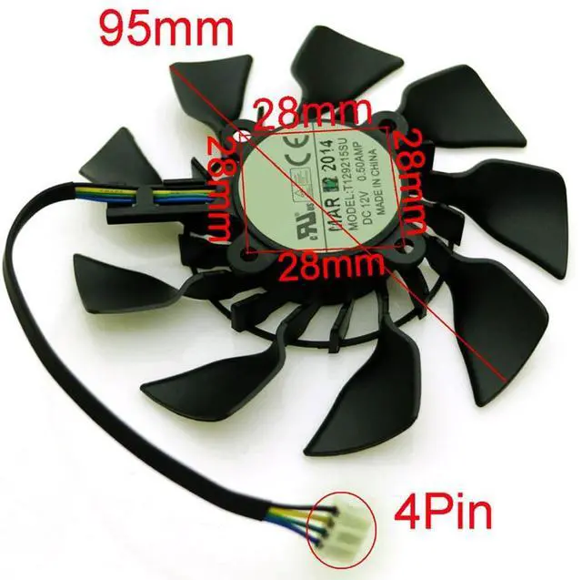 Alt view image 4 of 6 - Graphics Card Cooling Fans Suitable forASUS GTX 780 780TI 970 980 R9 280 280X 290 290X 390X Matrix Series Desktop T129215SU 95mm 12V 0.5A 5Pin Video Card Cooler Fans GPU Fan (Fan-B)