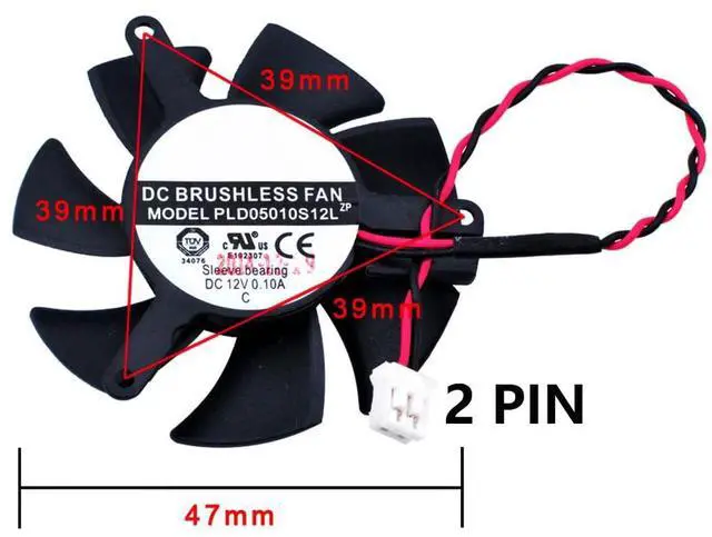 Alt view image 4 of 6 - Graphics Card Cooling Fans Suitable forGigabyte GT 1030 GT 730 forZOTAC GT 210 220 N9500 N8600GT forMSI GTX 720 GT 1030 N720 Series Desktop PLD05010S12L 47mm 12V 0.1A 2Pin