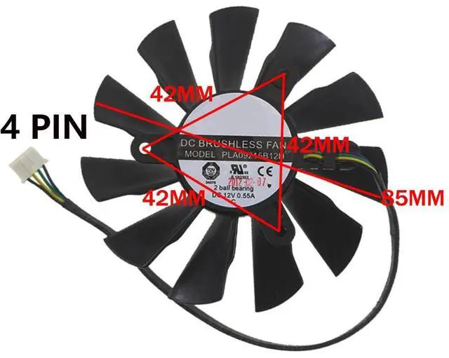 Alt view image 4 of 6 - Graphics Card Cooling Fans Suitable forMSI GTX 950 1060 R6 770 N550GTX Ti N640GT N650 N450 R7 250 360 R7750 R7770 Series Desktop PLA09215B12H 85mm 12V 0.55A 4Pin Video Card Cooler Fans GPU Fan