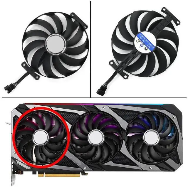 Alt view image 2 of 6 - Graphics Card Cooling Fan Replacement forASUS ROG Strix RTX 3060Ti 3070 3070Ti 3080 3080Ti 3090 Gaming RX 6700XT 6800 Series 95mm CF1010U12S 12V 0.45A 7 Pin Video Card Cooler Fans GPU Fan (Fan-1)