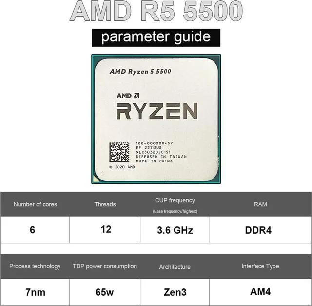 Alt view image 2 of 2 - CPU A N R 5 5500 R5 5500 3.6 GHz 6-Core Twelve-Thread Gaming CPU Processor 7nm L3=16M 100-000000457 Socket AM4 PCIe 3.0