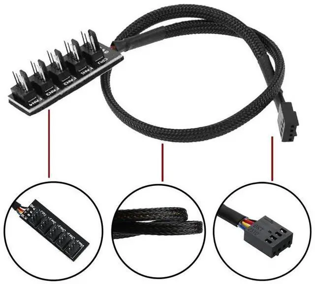 Alt view image 6 of 6 - 4/3PIN PWM Fan Hub CPU Cooling Fan Power Cable Hub Adapter Sleeved Case Splitter for Computer Cooler Case Fans 1 to 5(15.7 Inch)