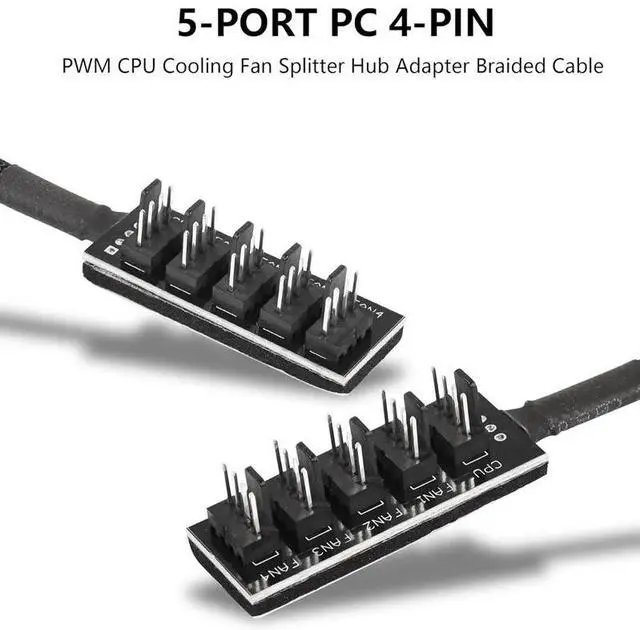 Alt view image 5 of 6 - 4-Pin PWM PC Fan Hub PC 5 Way Splitter 1 to 5 Splitter 5 Way PC Case Internal Motherboard 4pin/3pin Fan Power Extension Cable
