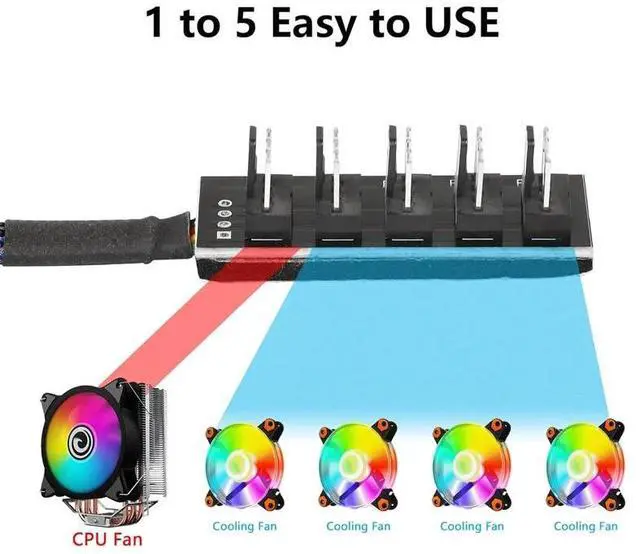 Alt view image 3 of 6 - 4-Pin PWM PC Fan Hub PC 5 Way Splitter 1 to 5 Splitter 5 Way PC Case Internal Motherboard 4pin/3pin Fan Power Extension Cable