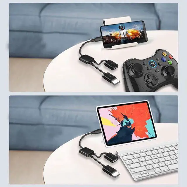 Alt view image 2 of 6 - USB C to USB 2.0 Splitter OTG 1 In 2 Out Cable Splitter Micro USB to USB 2.0 HUB Phone Display Expansion Charging Cord Adapter