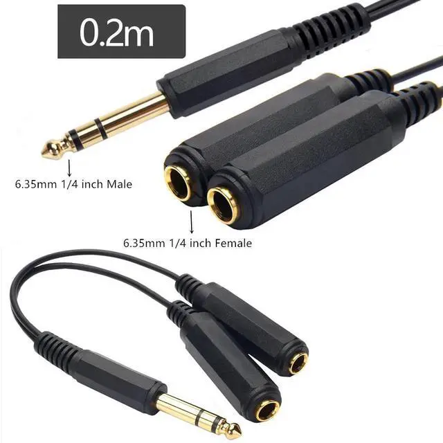Alt view image 2 of 6 - 1 to 2 Stereo 6.35mm Audio Splitter Cable Male to Female Jack Plug Adapter Speaker Extend Cord Converter Audio Wire Cable