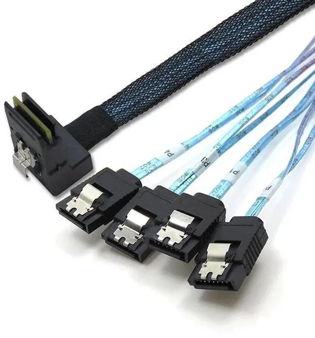 Alt view image 3 of 6 - Mini SAS Data Cable Breakout Line 36PIN 90 Degree Elbow SFF-8087 4 Lane SATA Server Array Card Hard Drive Connect Wire Extend