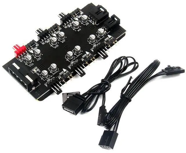 Alt view image 5 of 6 - 6 Ports PWM Fan Hub Converter 5V 3PIN RGB Cable Splitter Controller IDE 4 PIN CPU Case Cooling Fan Adapter with 60cm Power Cord