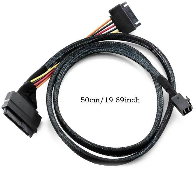 Alt view image 3 of 6 - Mini SAS HD SFF-8643 to SAS 8639 SATA 15p Male Convert Cable Y Shape Computer PC Server Connect Wire 50Cm Extend Line Cord