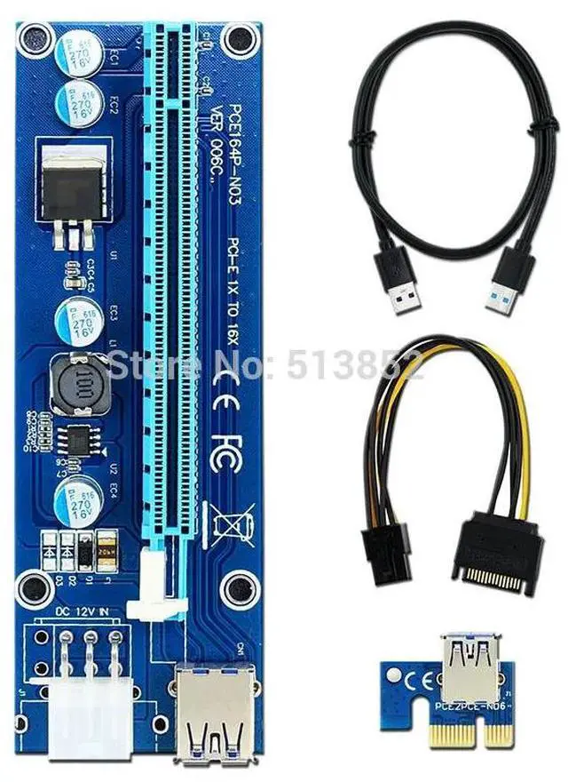 Alt view image 2 of 6 - 006C PCIe Riser Card 1x to 16x USB 3.0 Data Cable SATA 6Pin IDE Molex Power Supply for BTC Miner Machine PC PCI-E Express Card