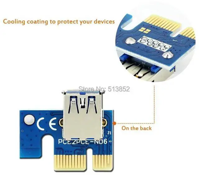 Alt view image 6 of 6 - 006C PCIe Riser Card 1x to 16x USB 3.0 Data Cable SATA 6Pin IDE Molex Power Supply for BTC Miner Machine PC PCI-E Express Card