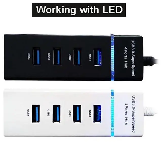 Alt view image 2 of 6 - High-Speed USB 3.0 HUB with LED 4-Port Cable Splitter 5Gbps Data Transmission Extender Phone Charging Dock Multiple Adapter