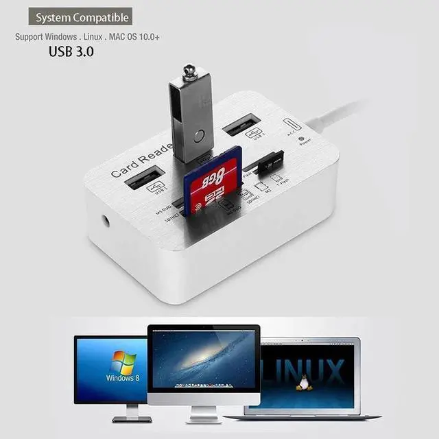 Alt view image 4 of 6 - 2 in 1 USB 3.0 HUB Card Reader Combo Micro SD TF Memory Card Reader USB Disk PC Mouse Adapter Phone Tablet Charging Extend Dock