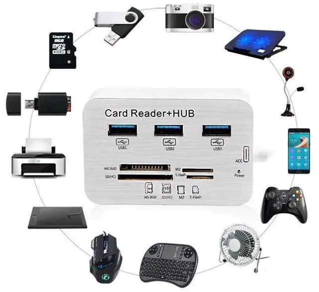 Alt view image 5 of 6 - 2 in 1 USB 3.0 HUB Card Reader Combo Micro SD TF Memory Card Reader USB Disk PC Mouse Adapter Phone Tablet Charging Extend Dock