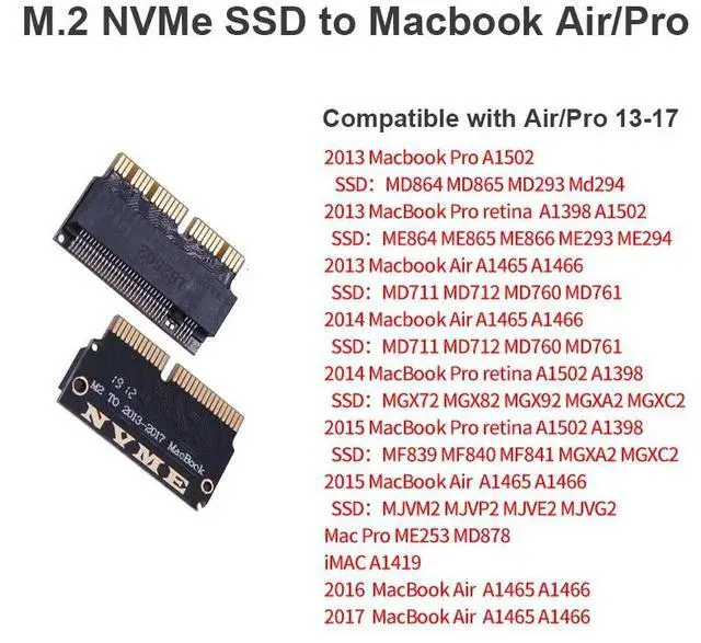 Alt view image 2 of 6 - For Macbook SSD Adapter M.2 NVMe PCI-E M2 SSD Converter Card forApple Macbook Air Pro 2013-2017  A1466 A1502 form Computer Part