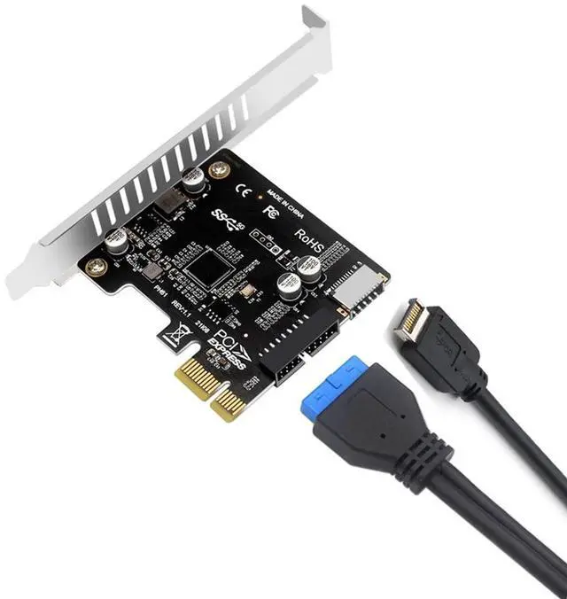 Alt view image 4 of 6 - PCIE to USB 3.0 Expansion Card 5Gpbs Type E Converter Front Panel PCI Express 1x 4X 8X 16X to 19P 20PIN Type C Mount Adapter