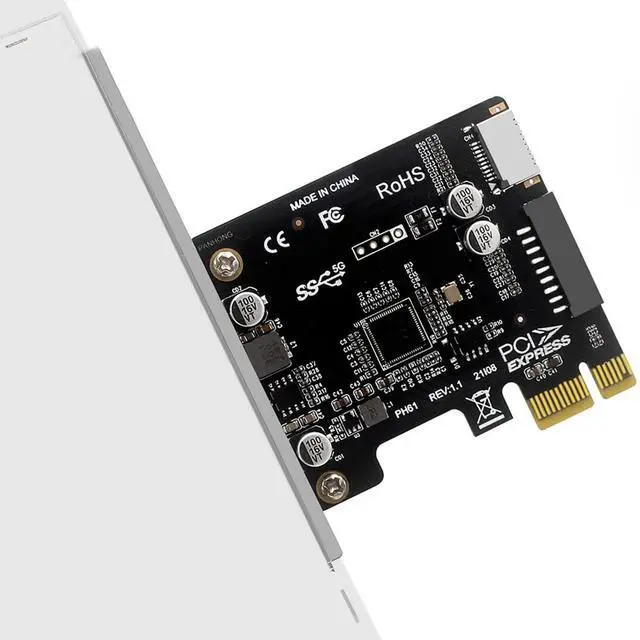 Alt view image 3 of 6 - PCIE to USB 3.0 Expansion Card 5Gpbs Type E Converter Front Panel PCI Express 1x 4X 8X 16X to 19P 20PIN Type C Mount Adapter