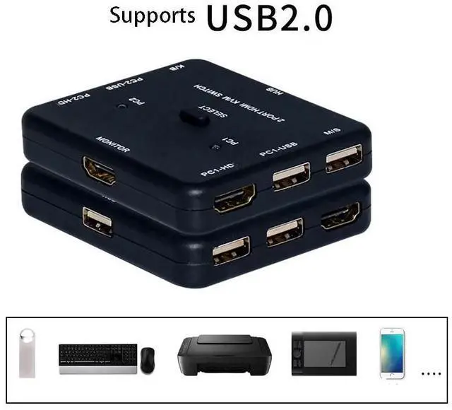 Alt view image 4 of 6 - 2 Port KVM Switch 4K HDMI-Compatible Splitter USB Hub Transfer Adapter Phone Charger Multiple Expander Dock for LCD Computer