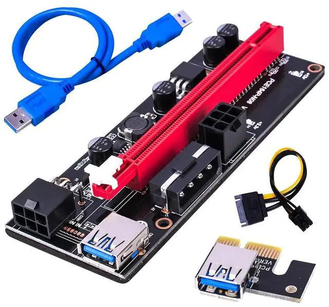 Alt view image 3 of 6 - Newest VER009 USB 3.0 PCI-E Riser VER 009S Express 1X 4x 8x 16x Extender Riser Adapter Card with SATA 15pin to 6 pin Power Cable