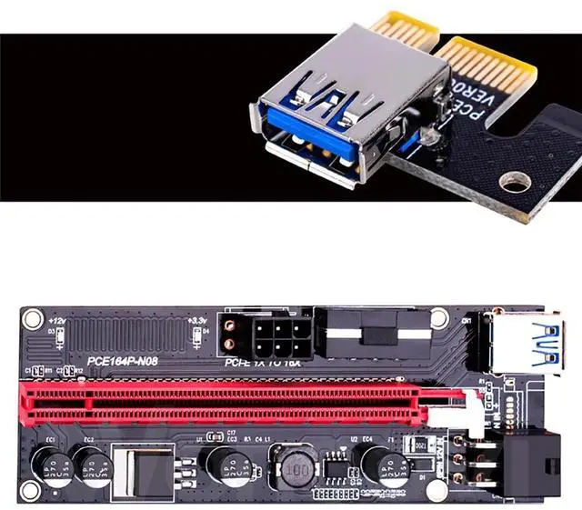Alt view image 5 of 6 - Newest VER009 USB 3.0 PCI-E Riser VER 009S Express 1X 4x 8x 16x Extender Riser Adapter Card with SATA 15pin to 6 pin Power Cable