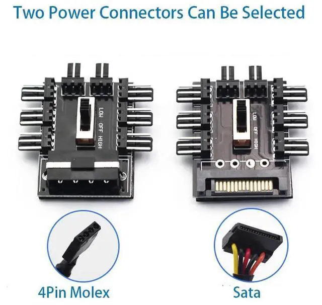 Alt view image 2 of 6 - 1 to 8 3Pin Fan Hub Pwm Sata Molex Splitter PC Mining Cable 12V Power Suppply Cooler Cooling Speed Controller 4PIN Adapter